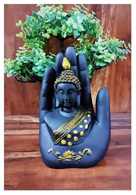 Black-Golden Handcrafted Meditating Palm Buddha Idol kuykr9-ii
