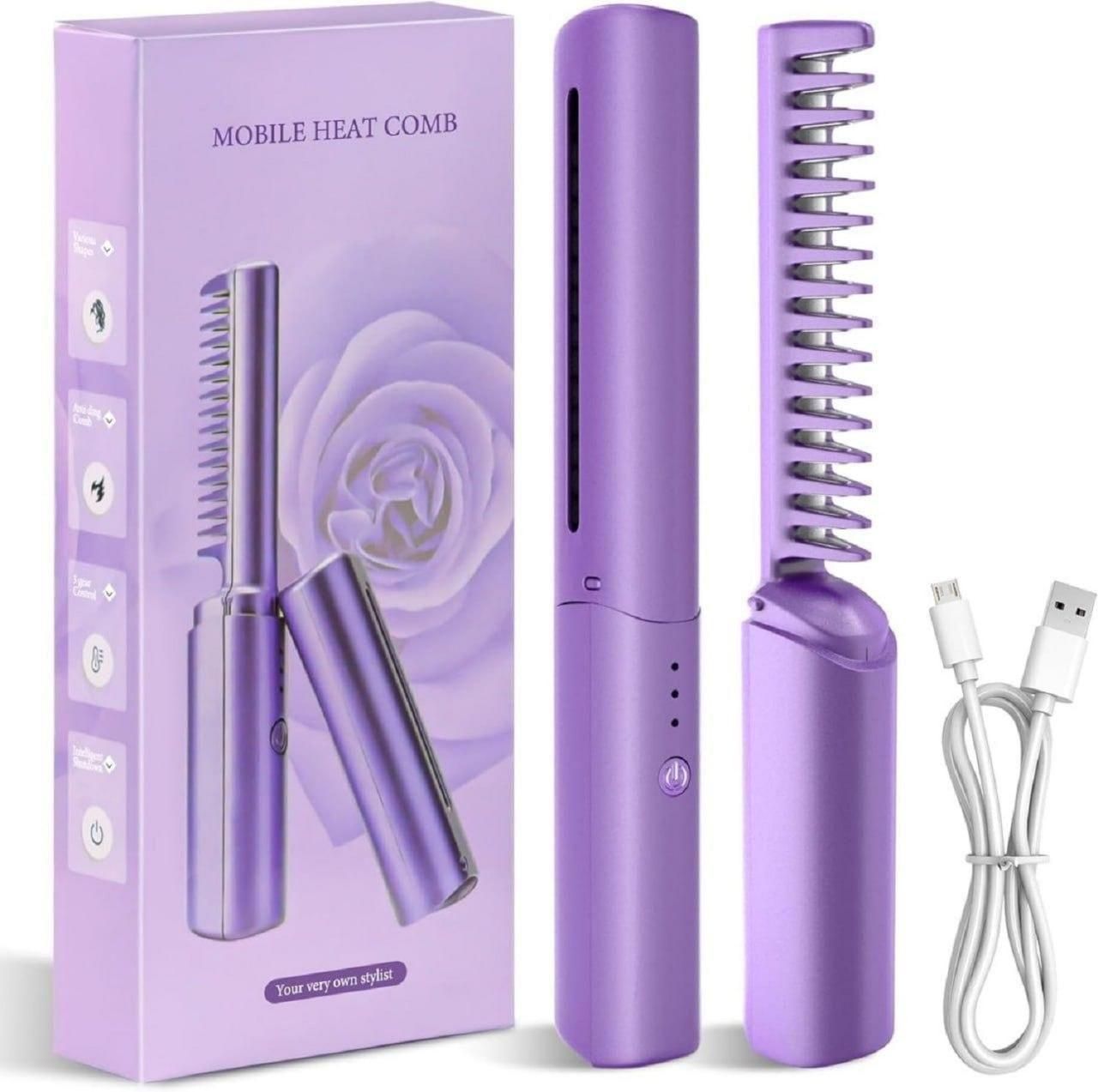 Meneflix Portable Mini Hair Straightener Cordless Rechargeable Mini Adjustable Hair Straightener Hot Comb kuykr9-ii