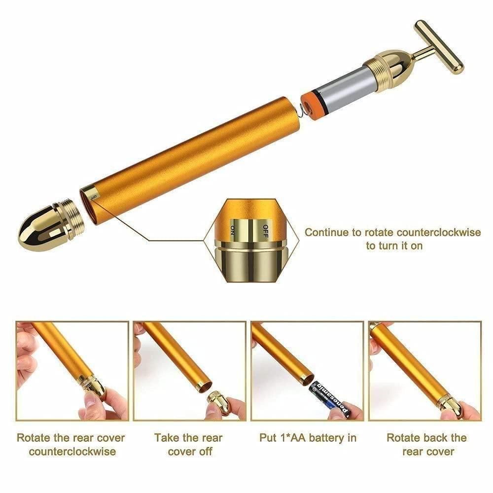 24K Gold Energy Beauty Bar Electric Facial Massage Roller kuykr9-ii