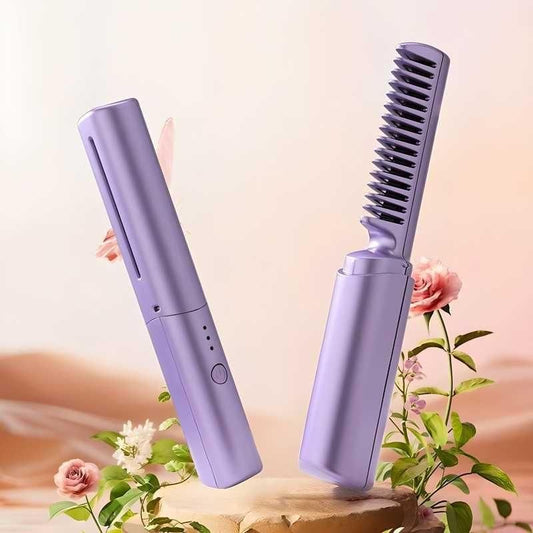 Meneflix Portable Mini Hair Straightener Cordless Rechargeable Mini Adjustable Hair Straightener Hot Comb kuykr9-ii