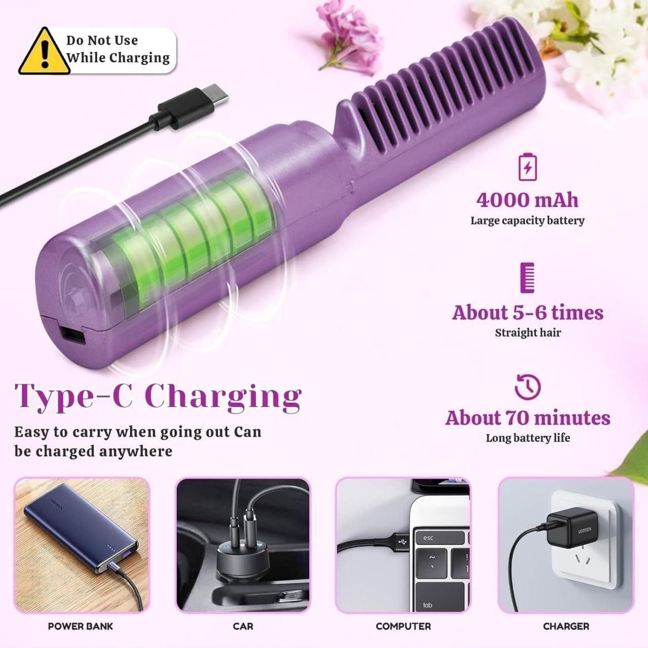 Meneflix Portable Mini Hair Straightener Cordless Rechargeable Mini Adjustable Hair Straightener Hot Comb kuykr9-ii